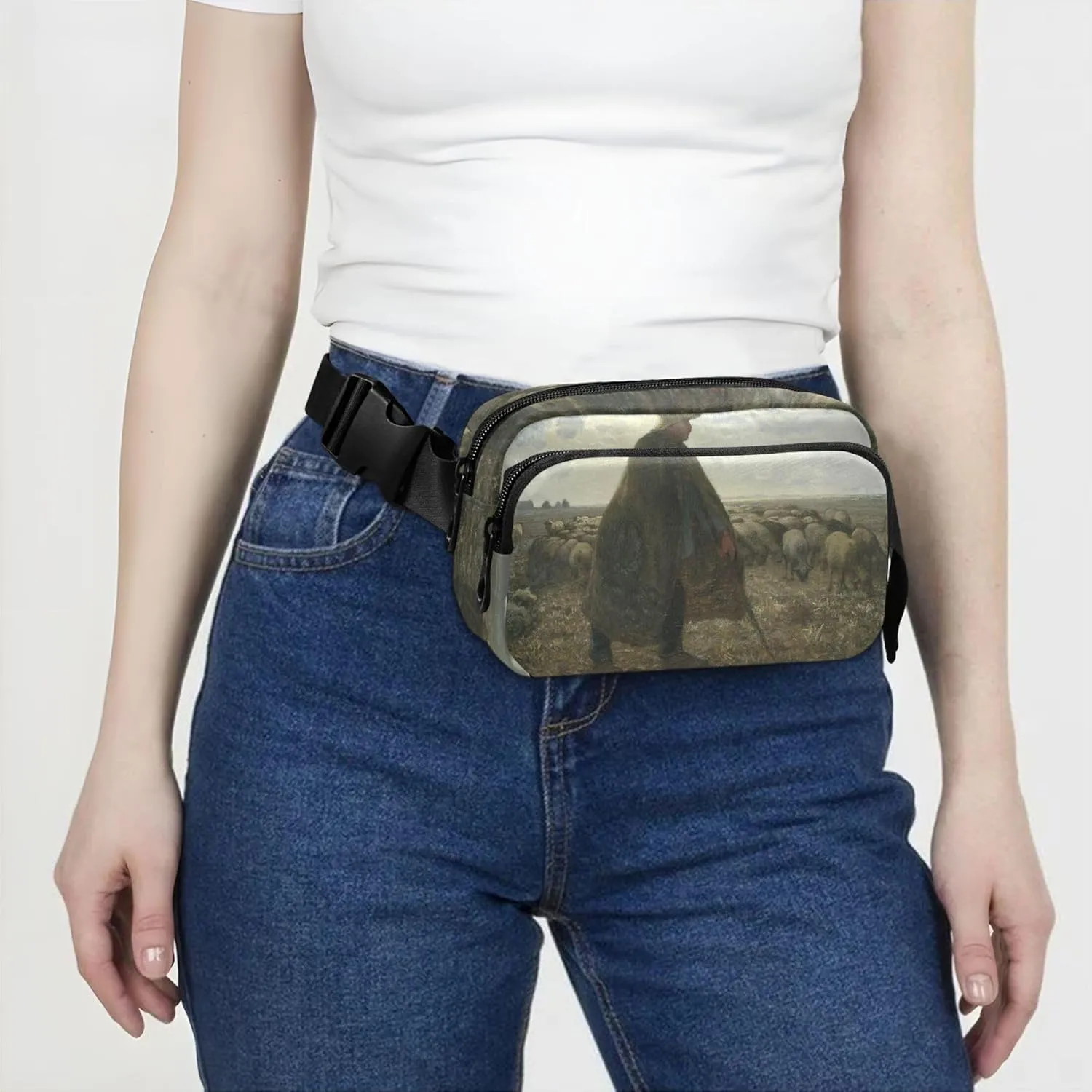 Fran?ois Millet Shepherd Prints Fanny Packs Women Funky Hip Pack Belt Pouch Waterproof Travel Waist Bag