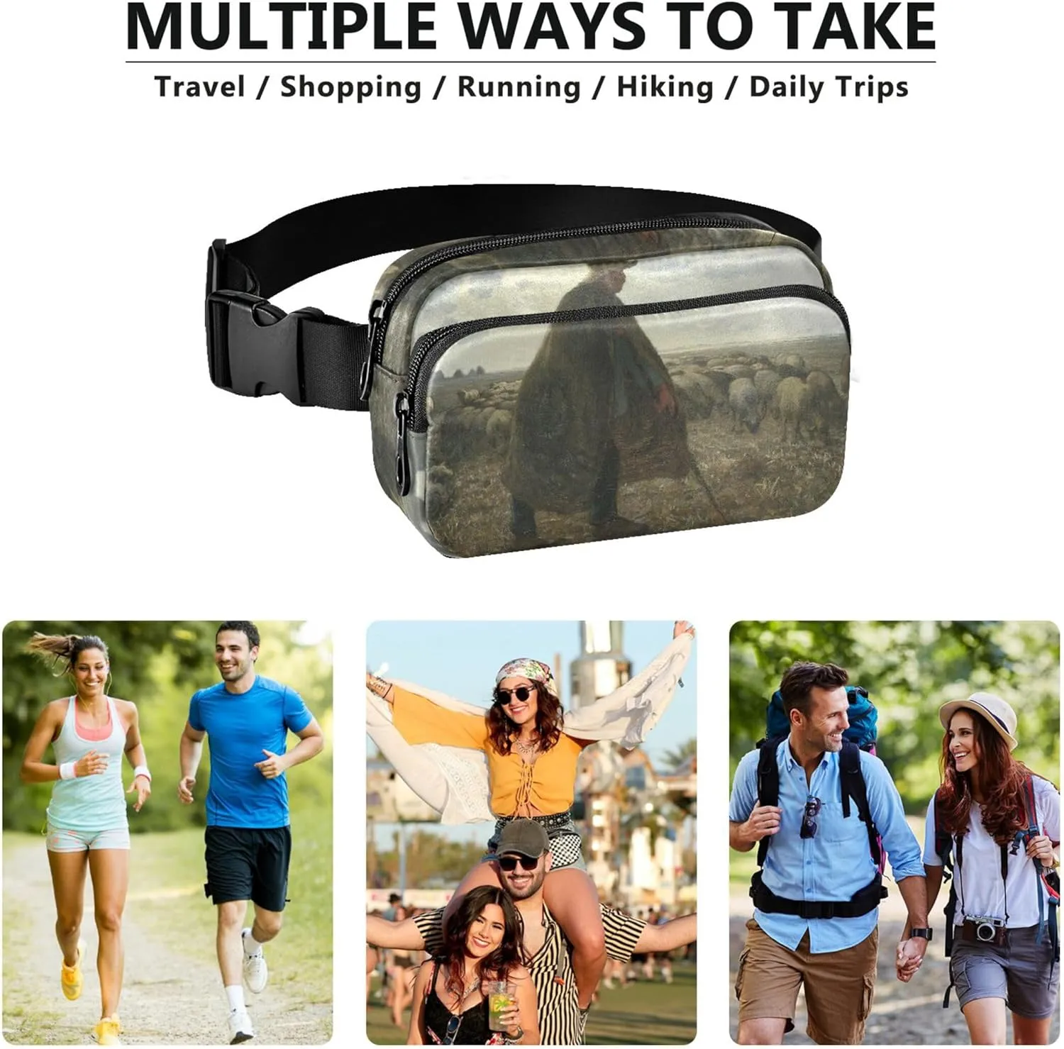 Fran?ois Millet Shepherd Prints Fanny Packs Women Funky Hip Pack Belt Pouch Waterproof Travel Waist Bag