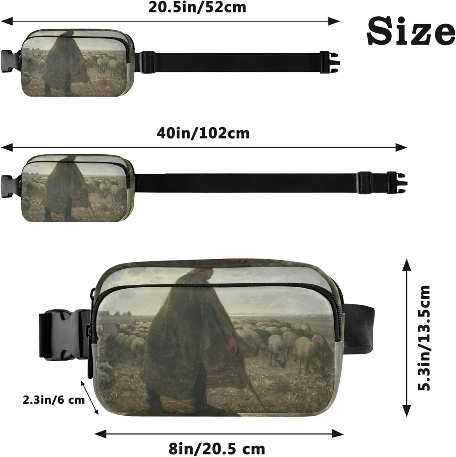 Fran?ois Millet Shepherd Prints Fanny Packs Women Funky Hip Pack Belt Pouch Waterproof Travel Waist Bag