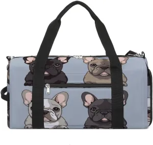 French Bulldog Gym Bag Travel Duffel Bags for Men Women Large Weekender Bags Carry On Overnight Duffle Bag with Shoe Compartment for Workout