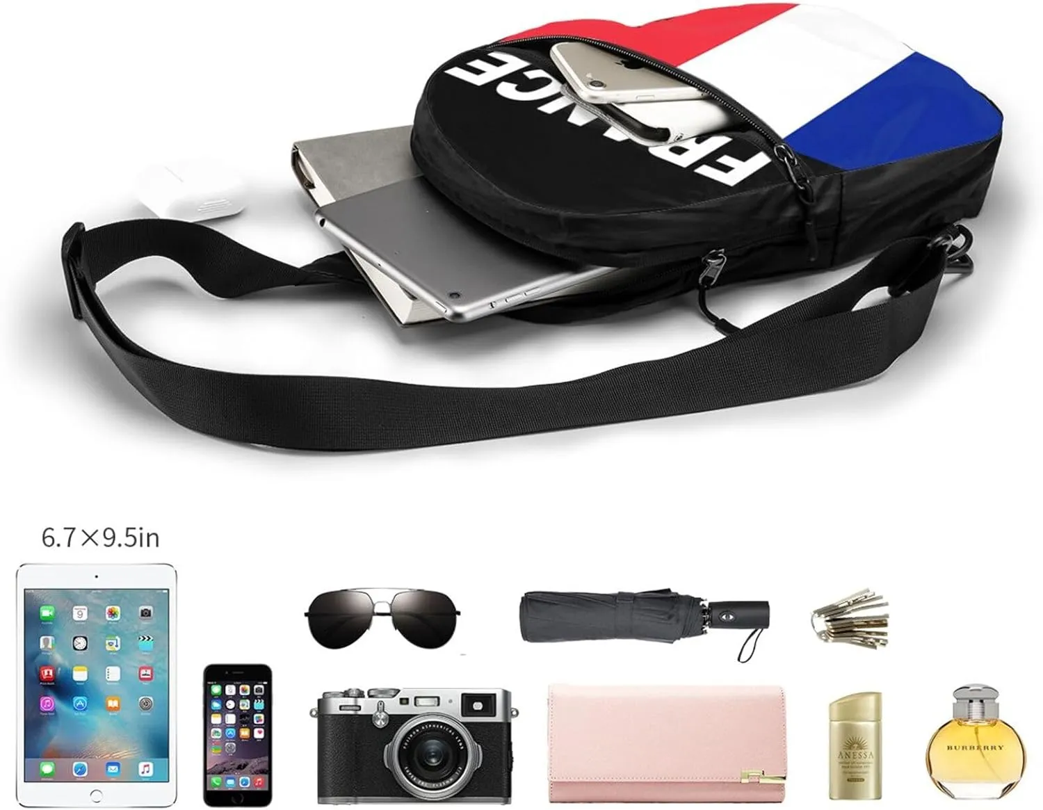French Flag Packable Crossbody Bag Portable Sling Bags Foldable Travel Daypack Reusable Sports Shoulder Backpack Diagonally Chest Bag for Workout