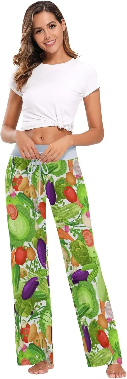Fresh Vegetables Red Pepper Women's Pajama Pants Cute Cabbage Tomatoes Loose Wide Leg Pant Drawstring Sweatpants XS