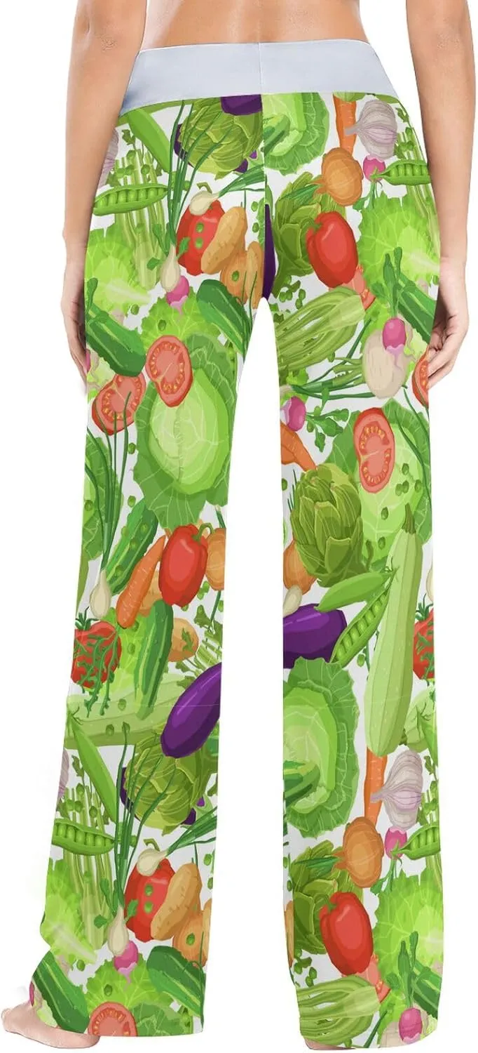 Fresh Vegetables Red Pepper Women's Pajama Pants Cute Cabbage Tomatoes Loose Wide Leg Pant Drawstring Sweatpants XS
