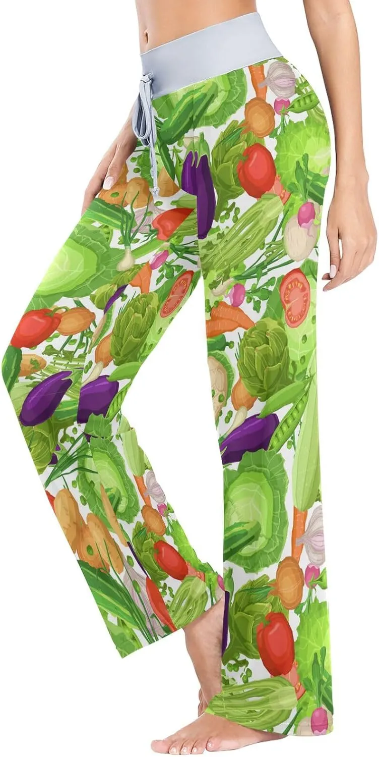 Fresh Vegetables Red Pepper Women's Pajama Pants Cute Cabbage Tomatoes Loose Wide Leg Pant Drawstring Sweatpants XS