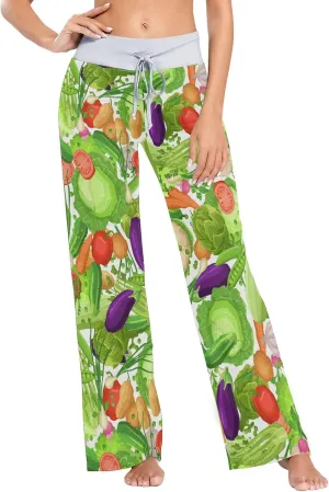 Fresh Vegetables Red Pepper Women's Pajama Pants Cute Cabbage Tomatoes Loose Wide Leg Pant Drawstring Sweatpants XS