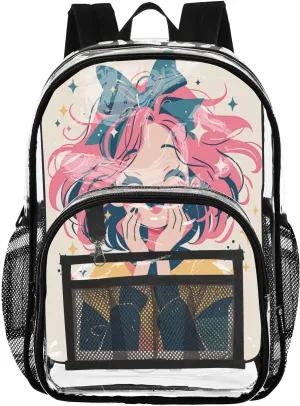 FRODOTGV Excited Female Ash Gray School Backpack Clear Clear Book Bag for Girls Boys Seethrough PVC Back Pack