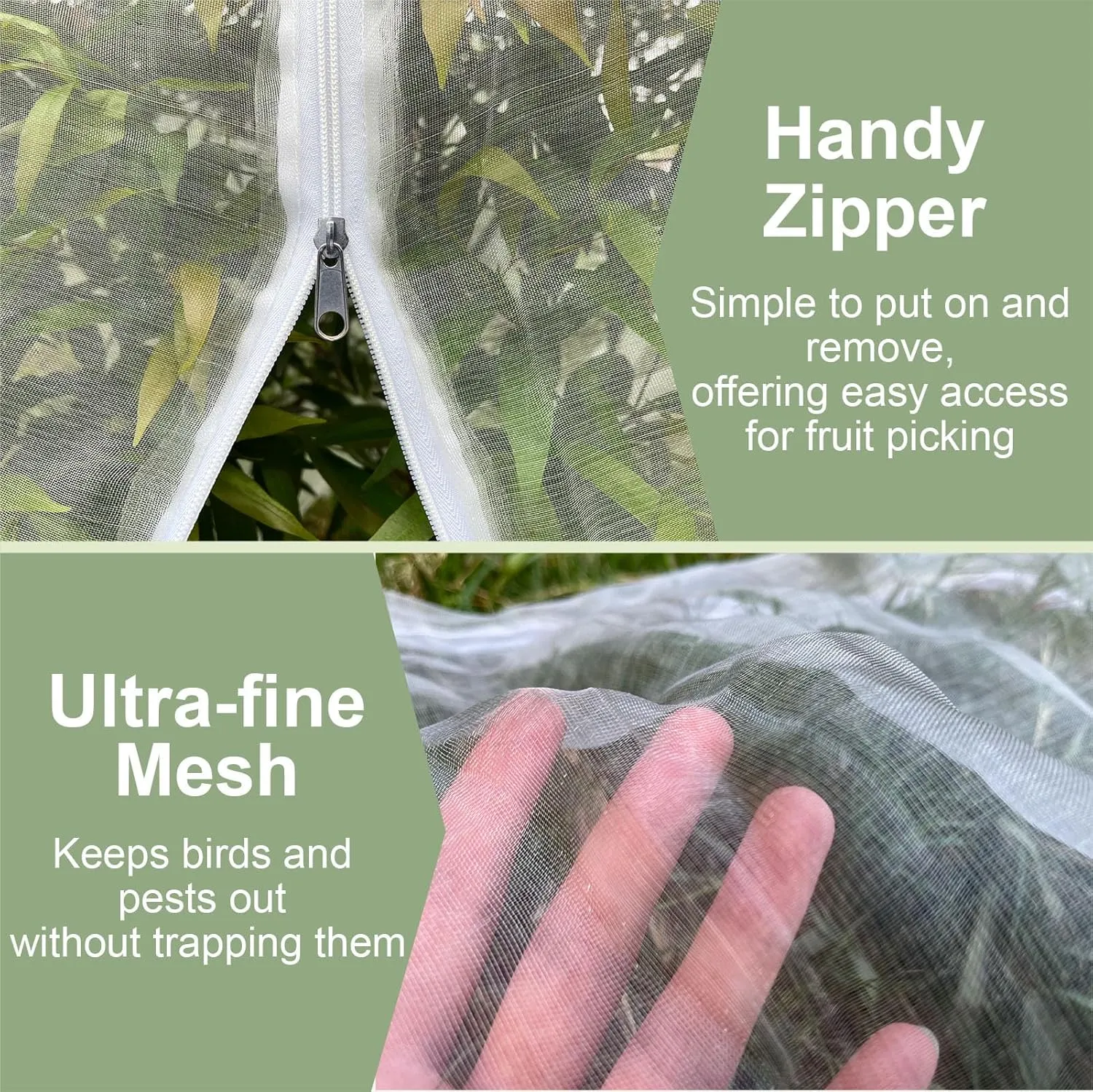 Fruit Tree Netting Cover with Zipper & Drawstring, 10ft x 9.5ft Insect Bird Barrier Netting for Garden Protection, Ultra Fine Mesh Garden Netting Pest Barrier, Extra Large, 1 Pack