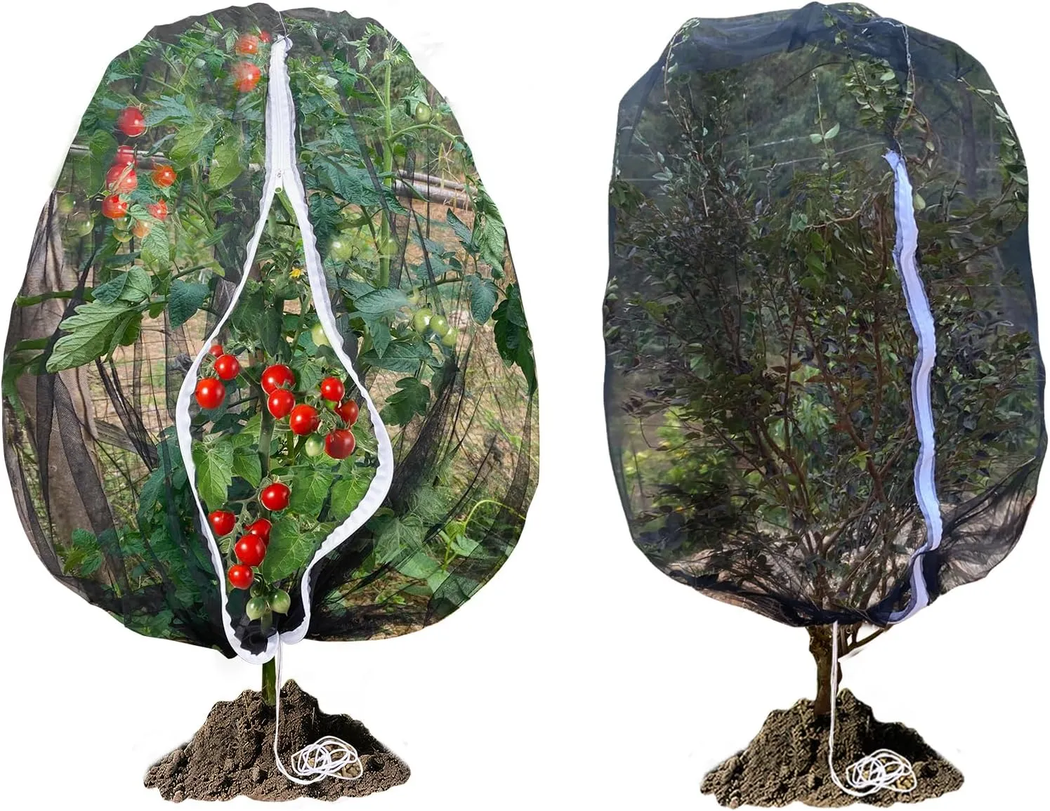 Fruit Tree Netting, RIFNY Large 3.9 x 3.3 FT Blueberry Bush Netting Cover with Zipper Drawstring, Outdoor Mosquito Net Garden Netting Protector Plant from Birds Cicadas Animals Insect (2 PCS, Black)