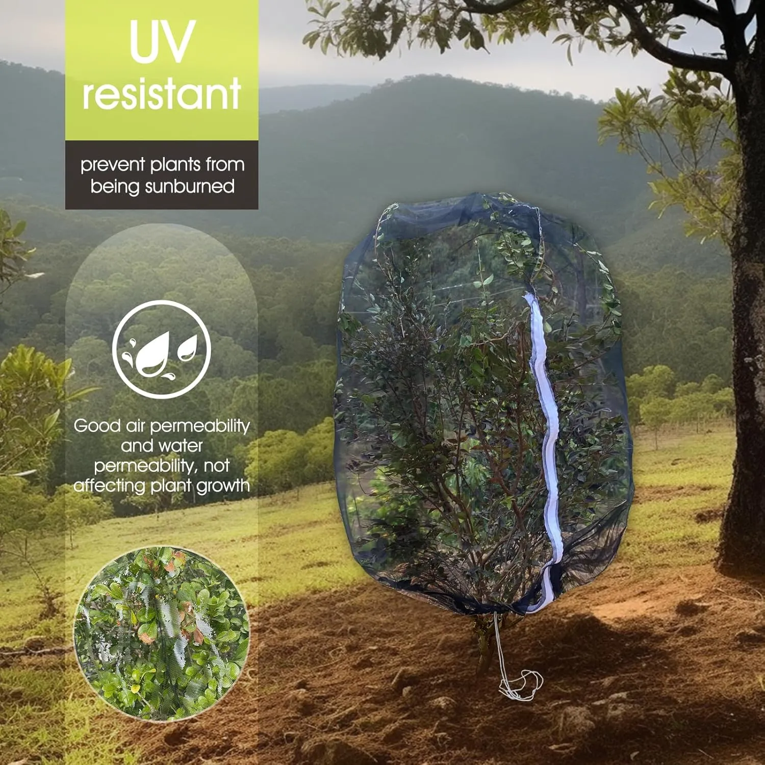 Fruit Tree Netting, RIFNY Large 3.9 x 3.3 FT Blueberry Bush Netting Cover with Zipper Drawstring, Outdoor Mosquito Net Garden Netting Protector Plant from Birds Cicadas Animals Insect (2 PCS, Black)