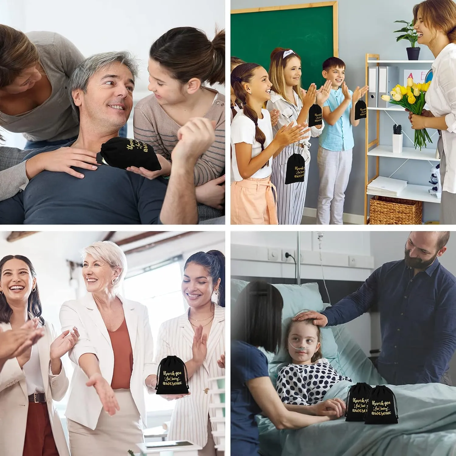 Fumete 20 Pcs Gift Drawstring Bags for Employee Coworker Colleague, Thank You for Being Awesome Bags, Thank You Gift for Employee Coworker Appreciation(5 x 7 Inch,Black & Gold)