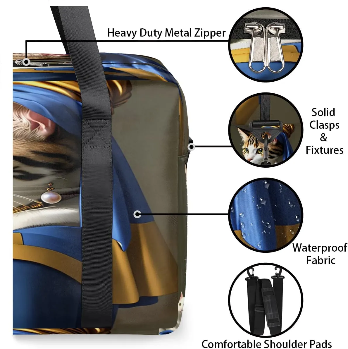 Funny Cat Girl Pearl Earring Womens Travel Bags, Weekender Carry on for Women, Sports Gym Bag, Workout Duffel bag, Overnight Shoulder Bag