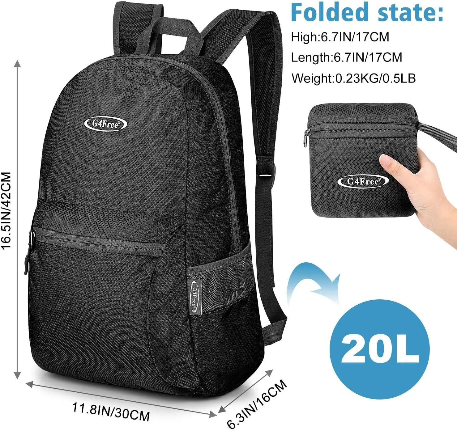 G4Free 20L Lightweight Packable Backpack Travel Hiking Daypack Foldable Backpack for Men Women