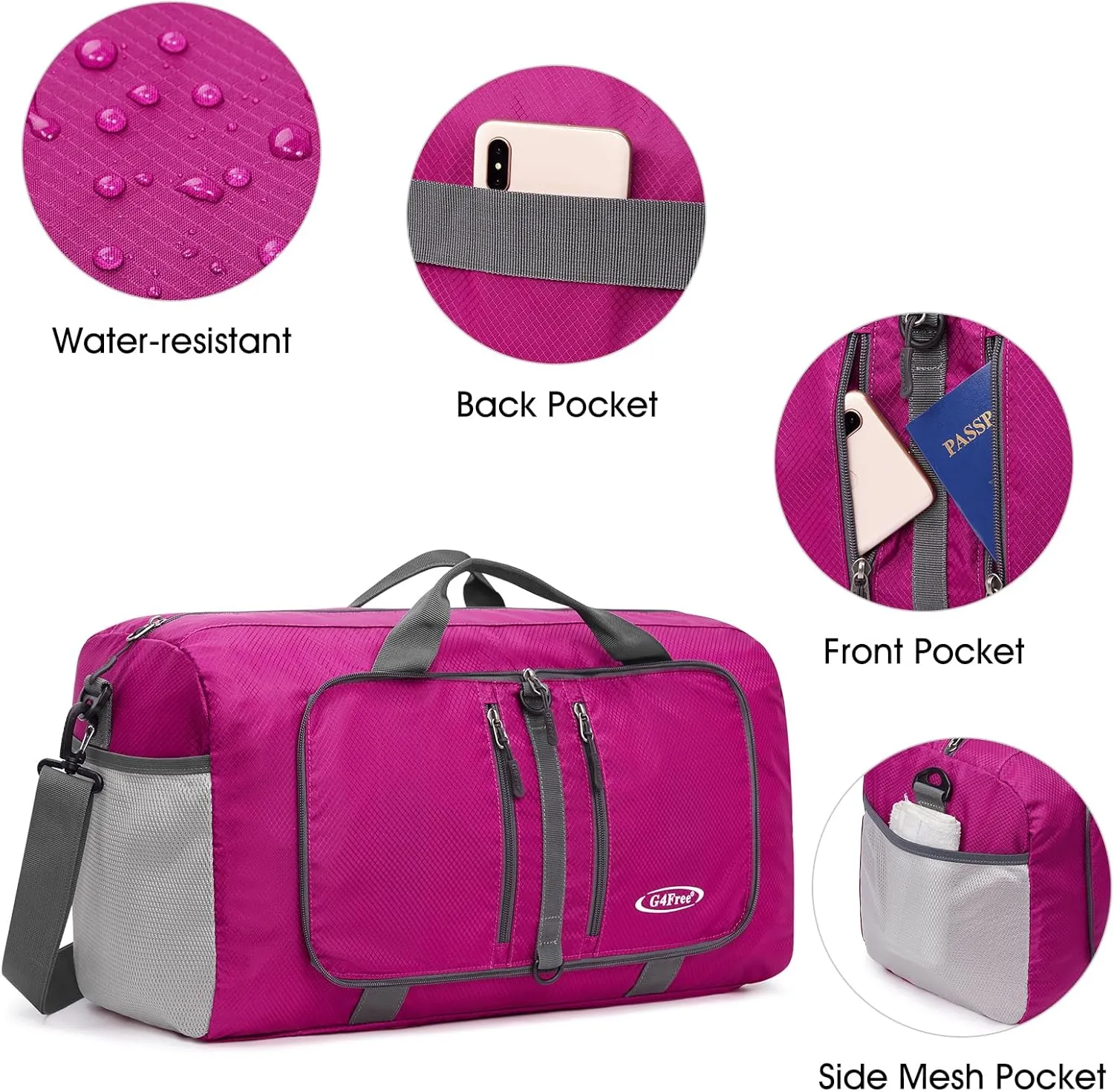G4Free 40L/65L Foldable Duffel Bag, Water-Repellent Travel Backpack, Lightweight Carry Bag for Overnight Weekender Sports Men Women