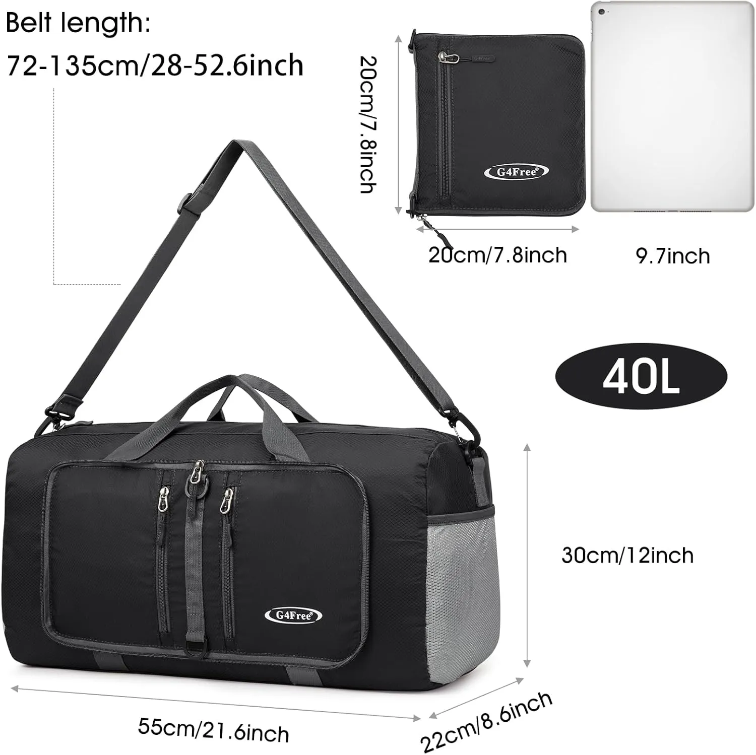 G4Free 40L/65L Foldable Duffel Bag, Water-Repellent Travel Backpack, Lightweight Carry Bag for Overnight Weekender Sports Men Women