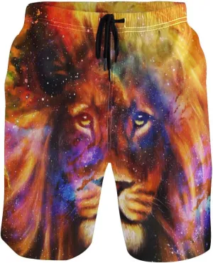 Galaxy Cosmic Space Lion Men's Swim Trunks Quick Dry Beach Shorts with Pockets and Mesh Lining