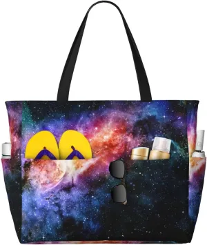Galaxy In The Universe Extra Large Tote Bag For Women,Foldable Beach Bag With Pocket Weekender Travel Overnight Bag