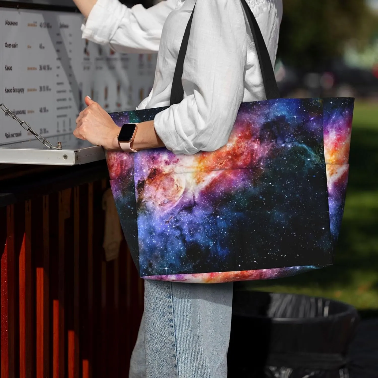 Galaxy In The Universe Extra Large Tote Bag For Women,Foldable Beach Bag With Pocket Weekender Travel Overnight Bag