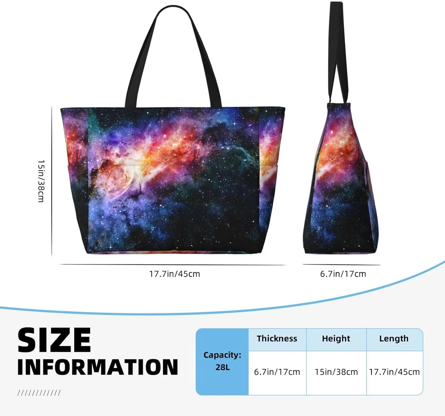 Galaxy In The Universe Extra Large Tote Bag For Women,Foldable Beach Bag With Pocket Weekender Travel Overnight Bag