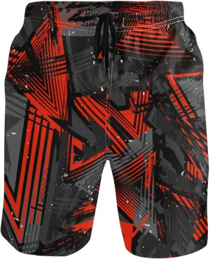 Garbage Red Men's Boy's Novelty Beach Shorts Grey Neon Lines Triangles Swim Trunks Summer Bathing Suits S