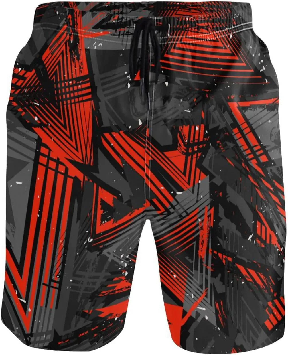 Garbage Red Men's Boy's Novelty Beach Shorts Grey Neon Lines Triangles Swim Trunks Summer Bathing Suits S