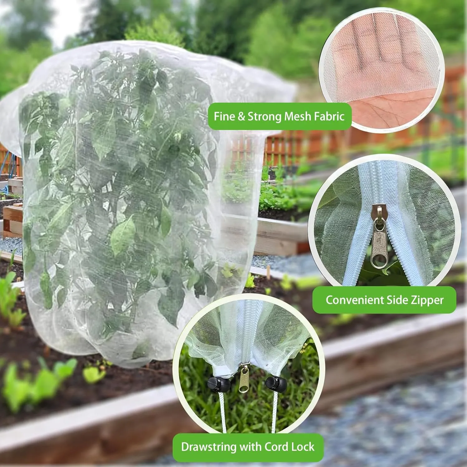 Garden Mesh Netting, Plant Protection Netting with Zipper/Drawstring, Plants Cover Protection from Anti Birds, Bugs Eating for Blueberry Reusable Plant Cover Bags (2)