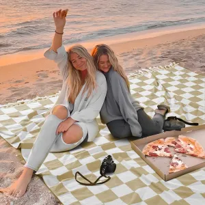 Genovega Checkered Giant Turkish Beach Blanket Oversized Huge XXL Sandproof Towel Anti Resistant Sand Free Quick Dry Lightweight Sandless Cloud Hawaii Honeymoon Travel Essentials Camping Accessories