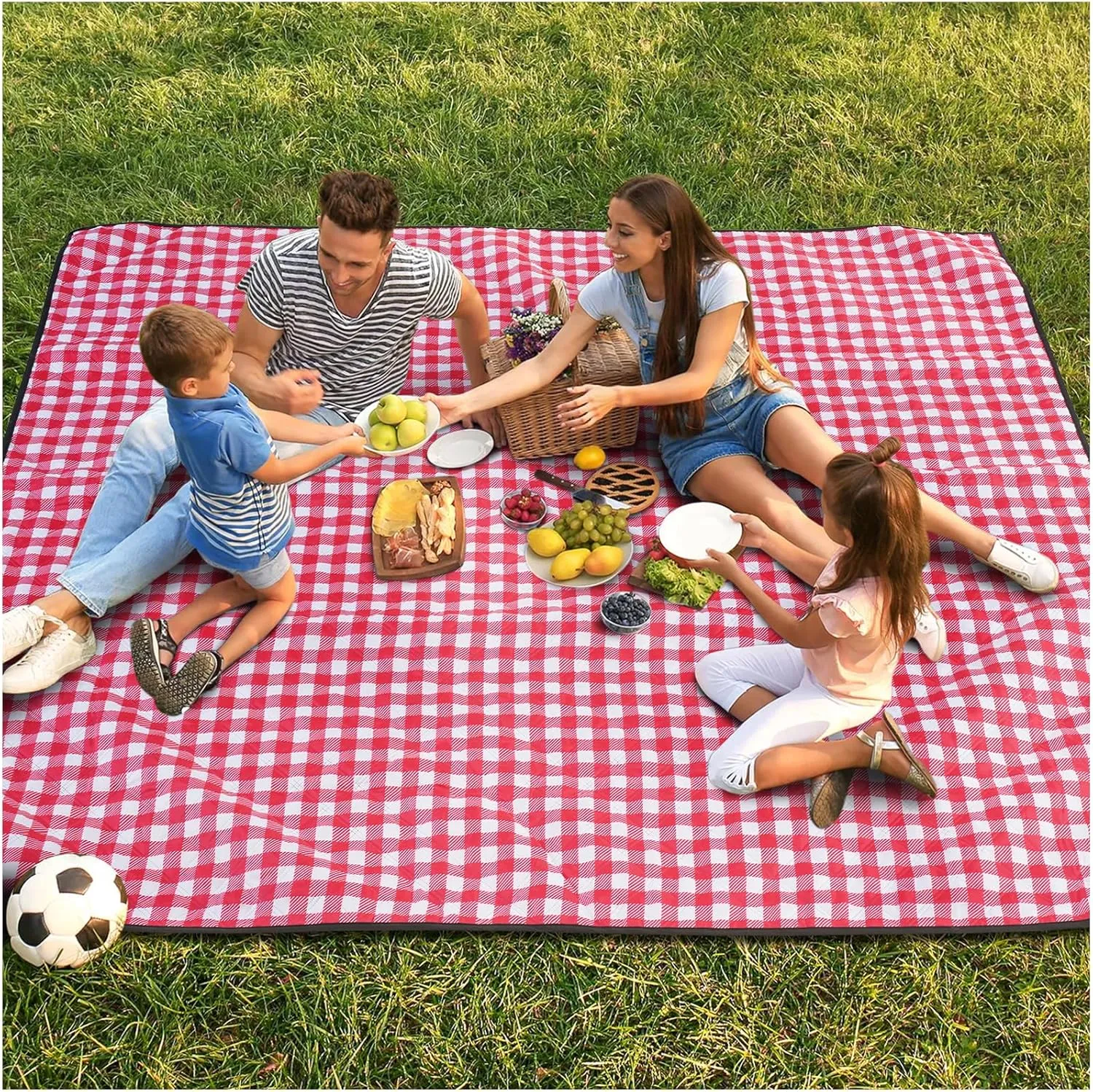 Genovega Waterproof Picnic Blanket Beach Outdoor Camping Mat Extra Large Foldable Cute Big Travel Essential Accessories Gift Park Patio Lawn Garden Grass Ground Music Festival Must Have Checkered