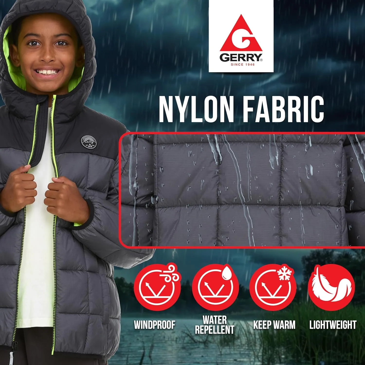 Gerry Packable Puffer Jackets for Girls and Boys, Hooded Girls and Boys Winter Coat
