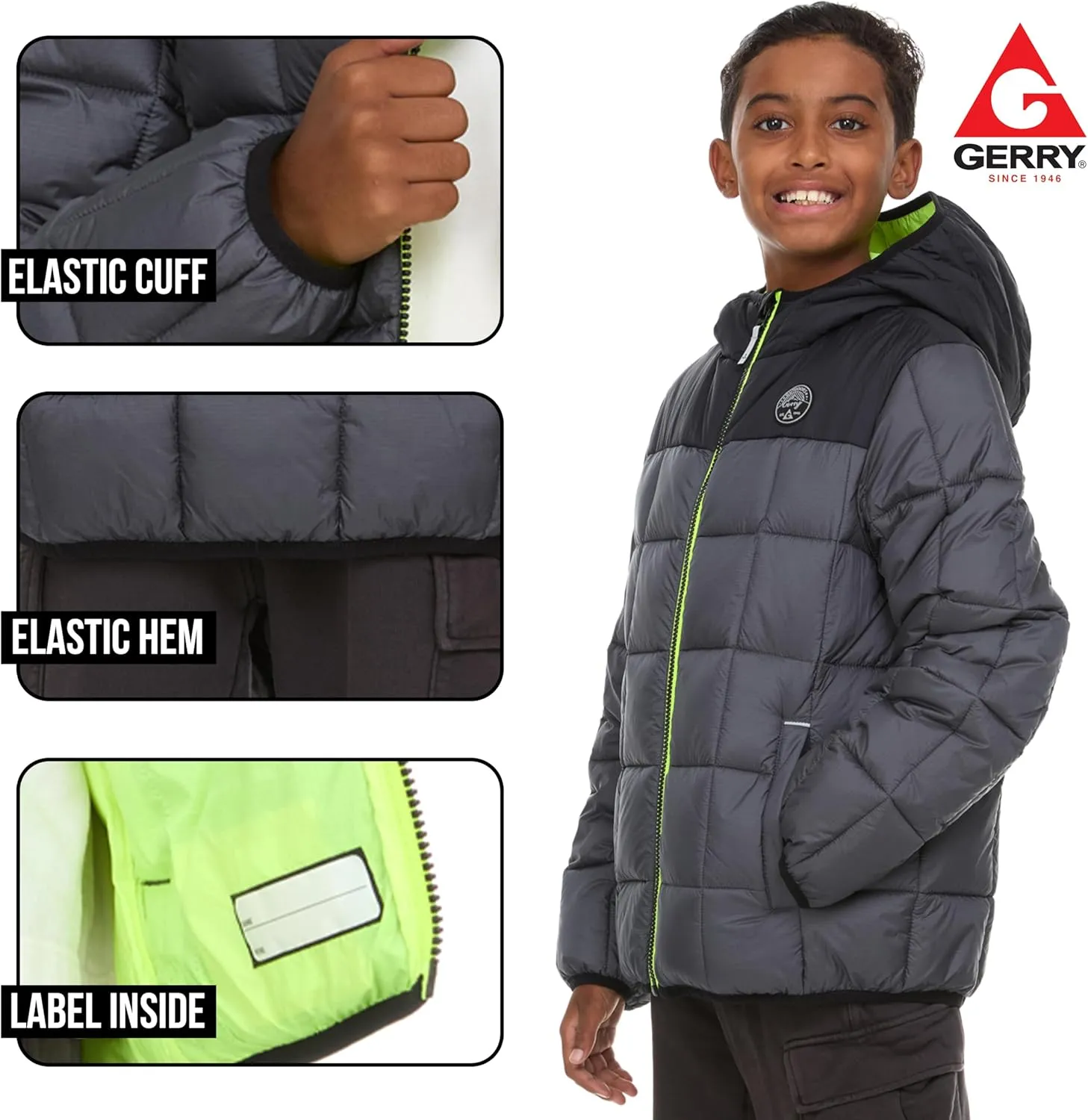 Gerry Packable Puffer Jackets for Girls and Boys, Hooded Girls and Boys Winter Coat