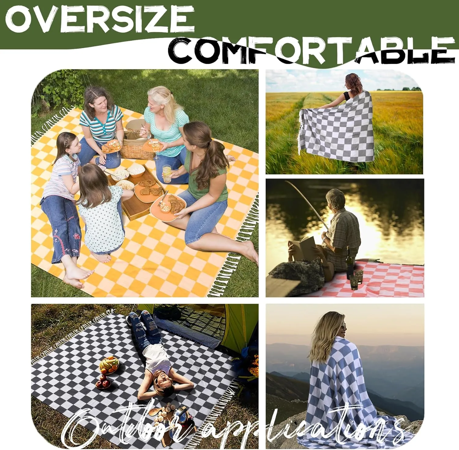 Giant Turkish Beach Blanket Pool Towel Thin Extra Large Sand Free Quick Dry Oversized Cruise Ship Essentials Summer Vacation Accessories Must Haves Gear Stuff Gadget Hawaii Women Gift Checkered Blue