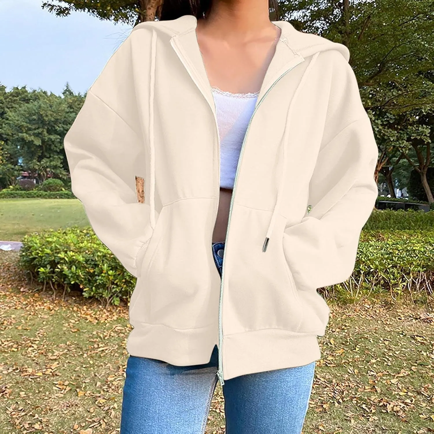 GIERIDUC Women's Zip Up Oversized Sweatshirts Fleece Jacket Coat Long Sleeve Casual Hoodies Fall Teen Girls Preppy Clothes
