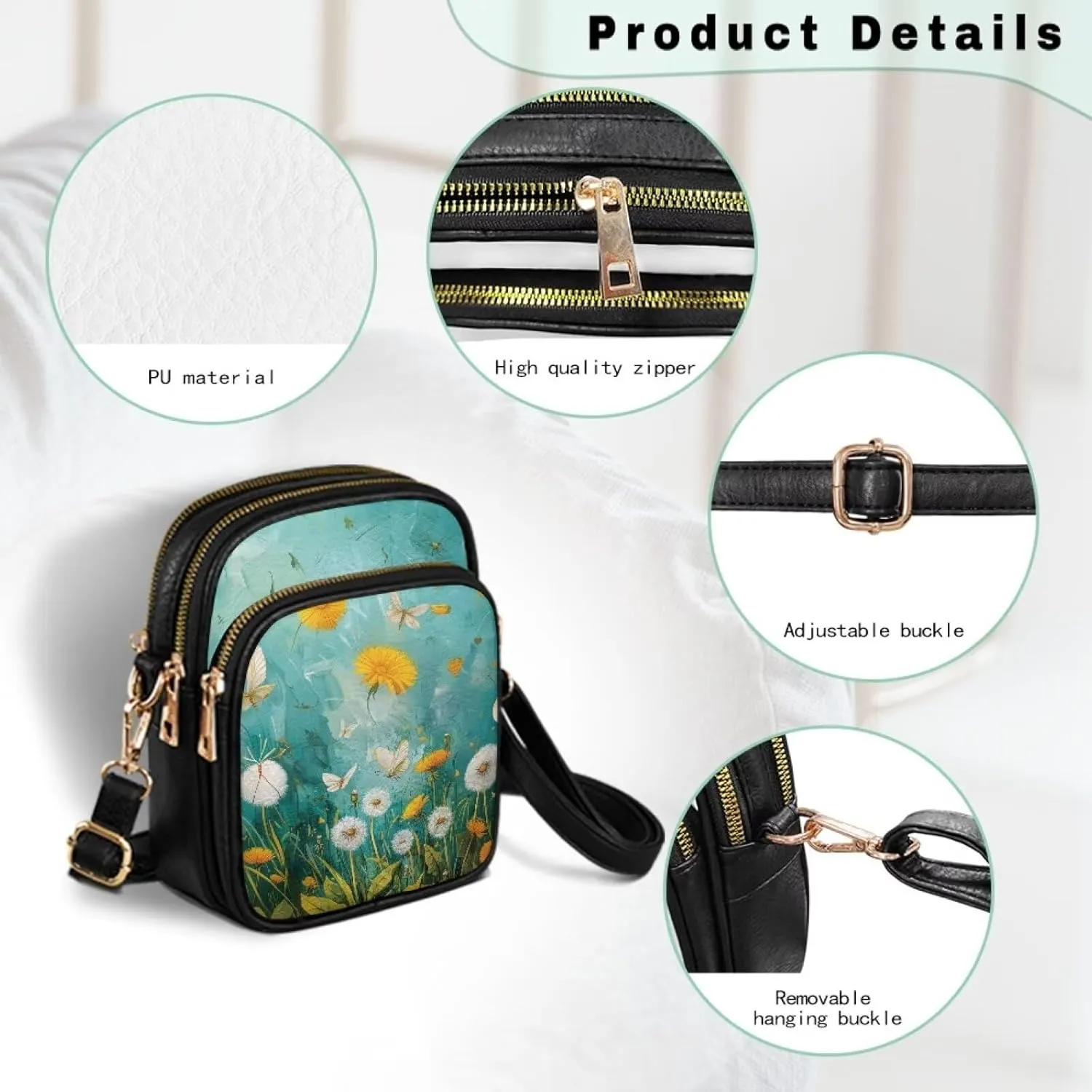 GIFTPUZZ Soft Leather Crossbody Purses with Adjustable Strap and Three Zipper Pockets for Women Ladies Medium Size