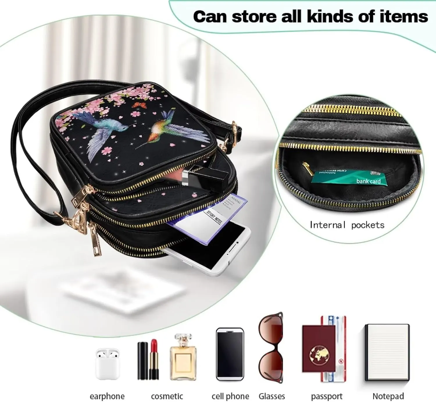 GIFTPUZZ Soft Leather Crossbody Purses with Adjustable Strap and Three Zipper Pockets for Women Ladies Medium Size