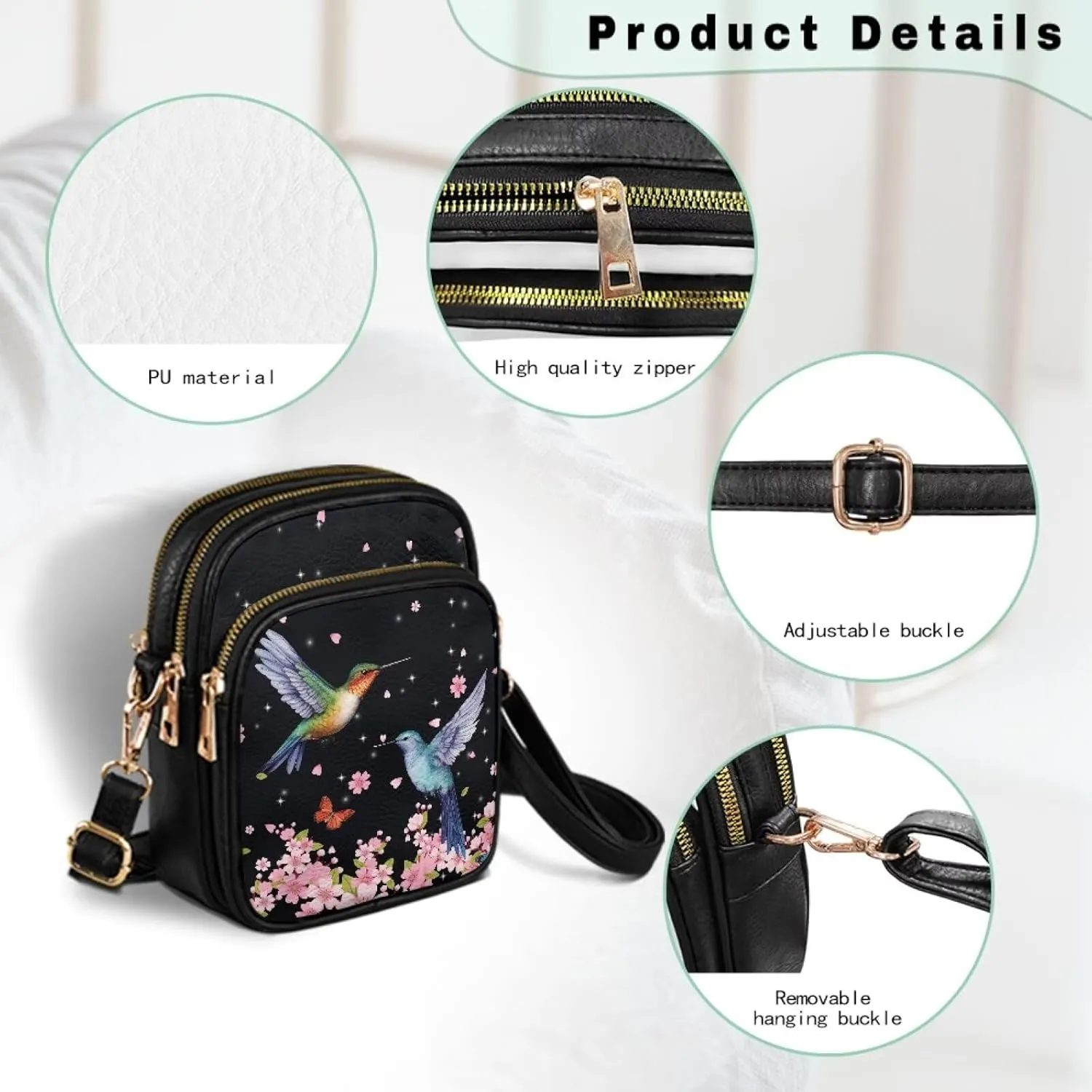 GIFTPUZZ Soft Leather Crossbody Purses with Adjustable Strap and Three Zipper Pockets for Women Ladies Medium Size