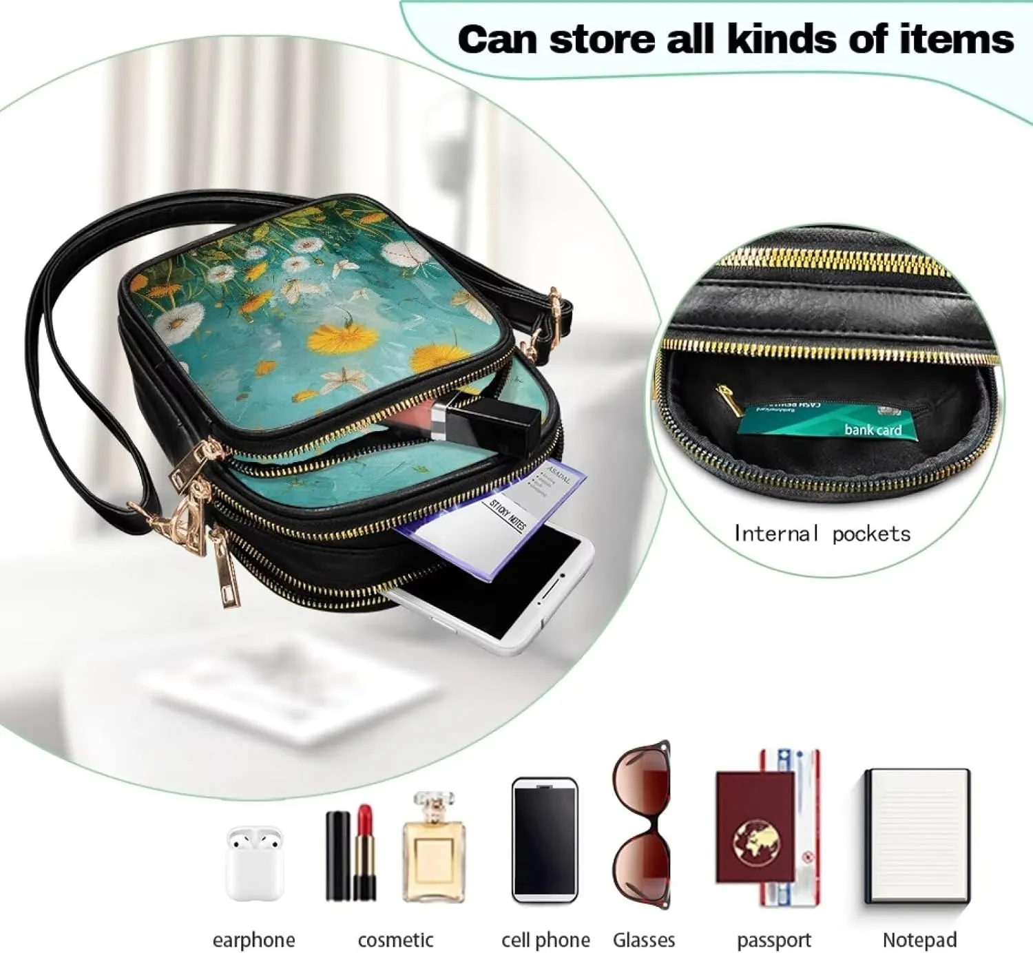 GIFTPUZZ Soft Leather Crossbody Purses with Adjustable Strap and Three Zipper Pockets for Women Ladies Medium Size