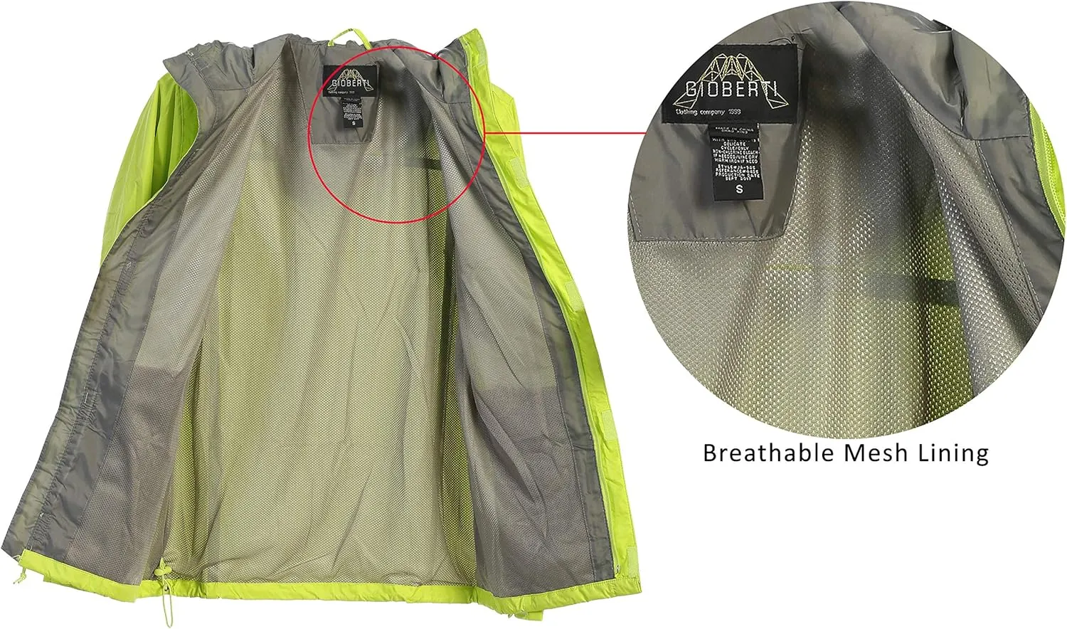 Gioberti Men's Waterproof Rain Jacket With Mesh Lining and Carrying Bag