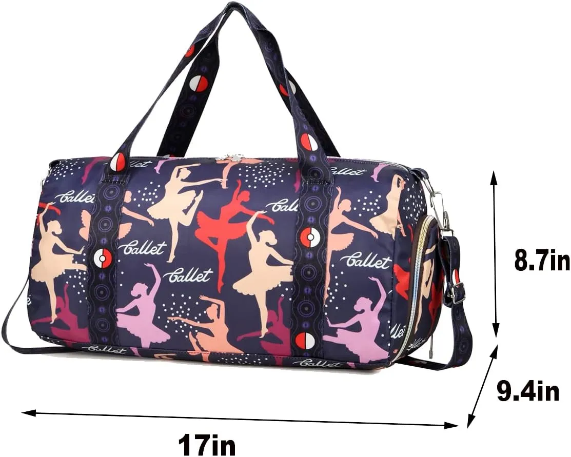Girls Ballet Dance Bag Teens Sports Gym Gymnastics Bag with Shoe Compartment Overnight Duffle Bag,Carry On Sleepover Weekender Travel Bag (Dancer)