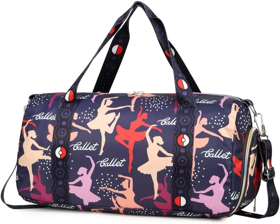 Girls Ballet Dance Bag Teens Sports Gym Gymnastics Bag with Shoe Compartment Overnight Duffle Bag,Carry On Sleepover Weekender Travel Bag (Dancer)