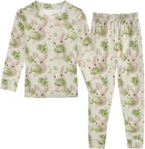 Girls Boys two-piece Set Green Cabbage Rabbit Outfit for Kids Long Sleeve Top and Long Pants 18M-8Y