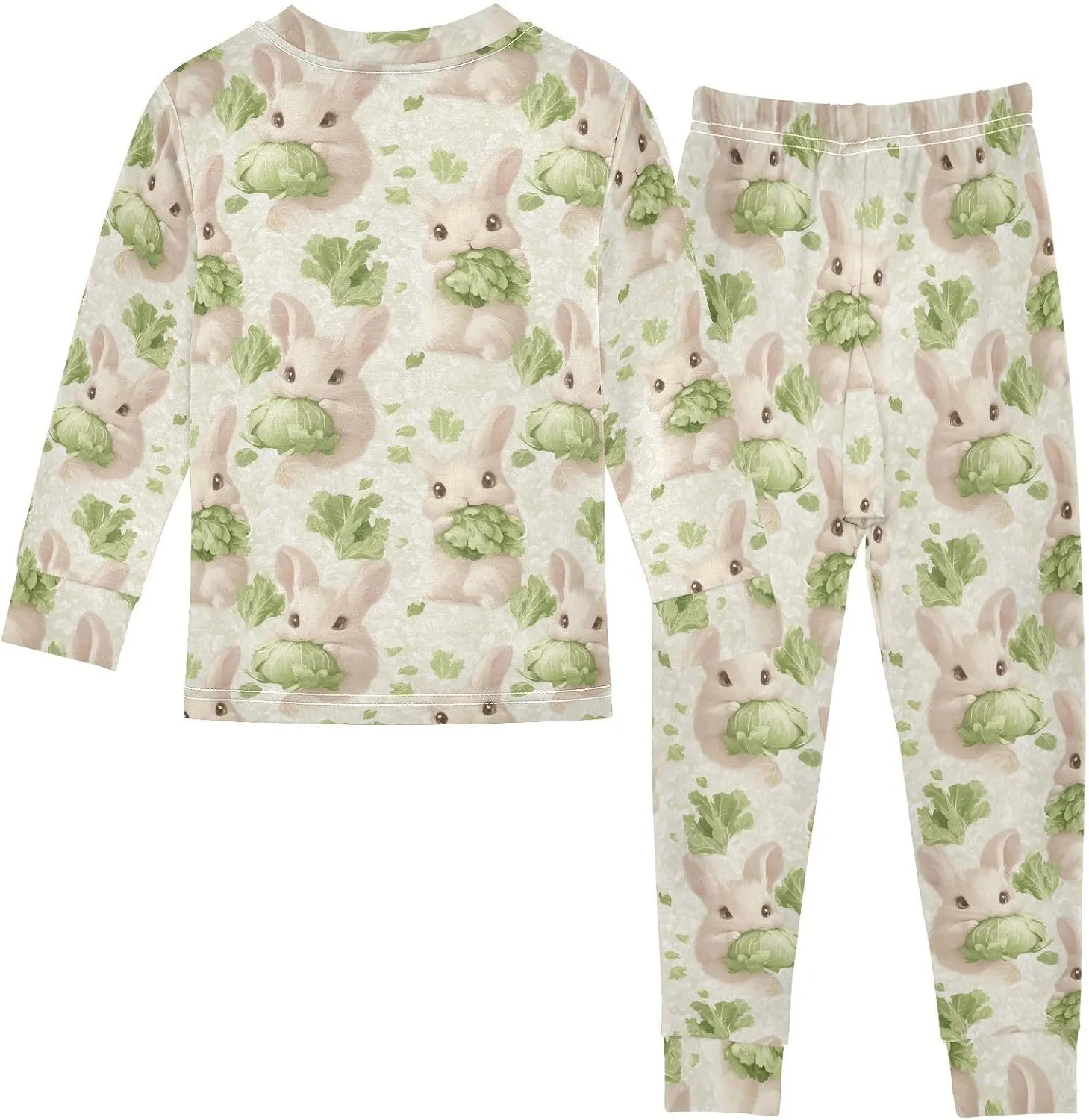 Girls Boys two-piece Set Green Cabbage Rabbit Outfit for Kids Long Sleeve Top and Long Pants 18M-8Y