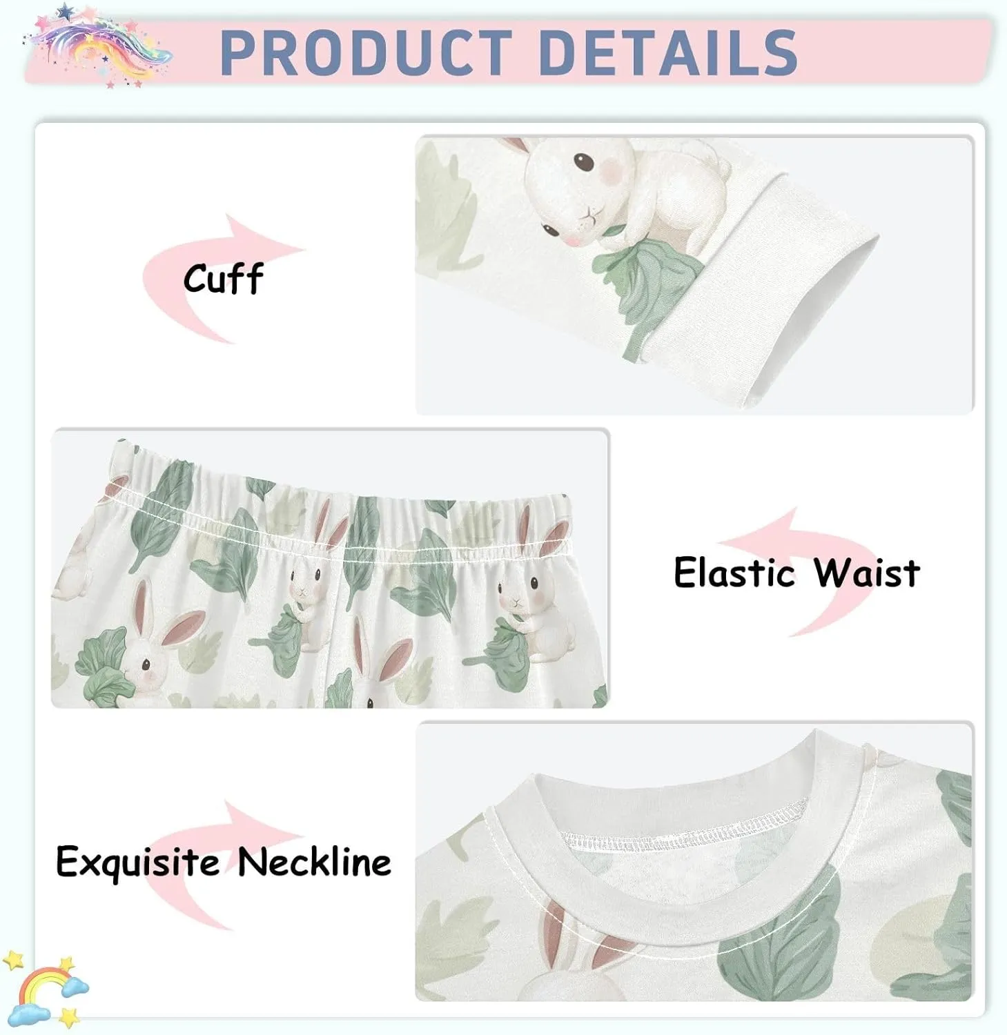 Girls Boys two-piece Set Leaf Cabbage Rabbit Outfit for Kids Long Sleeve Top and Long Pants 18M-8Y
