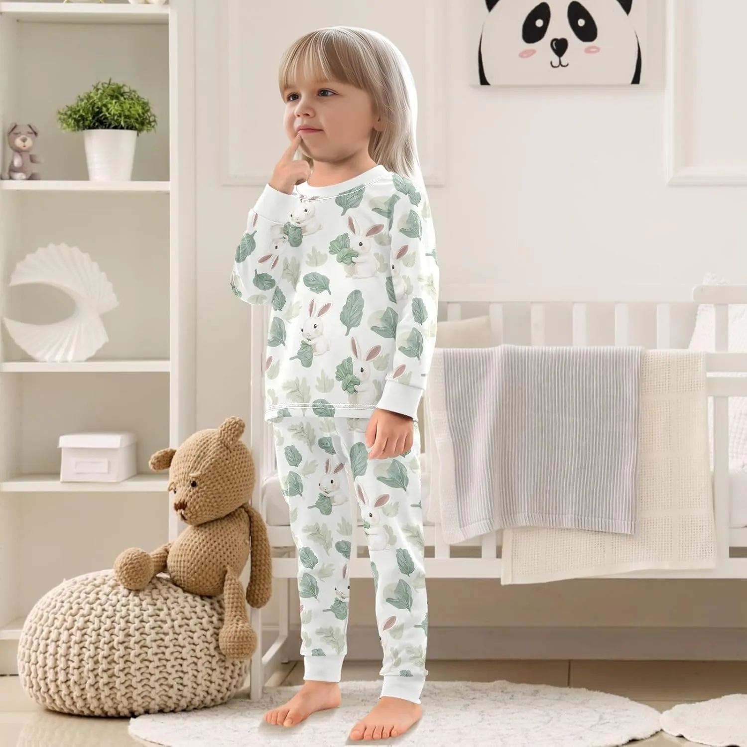 Girls Boys two-piece Set Leaf Cabbage Rabbit Outfit for Kids Long Sleeve Top and Long Pants 18M-8Y