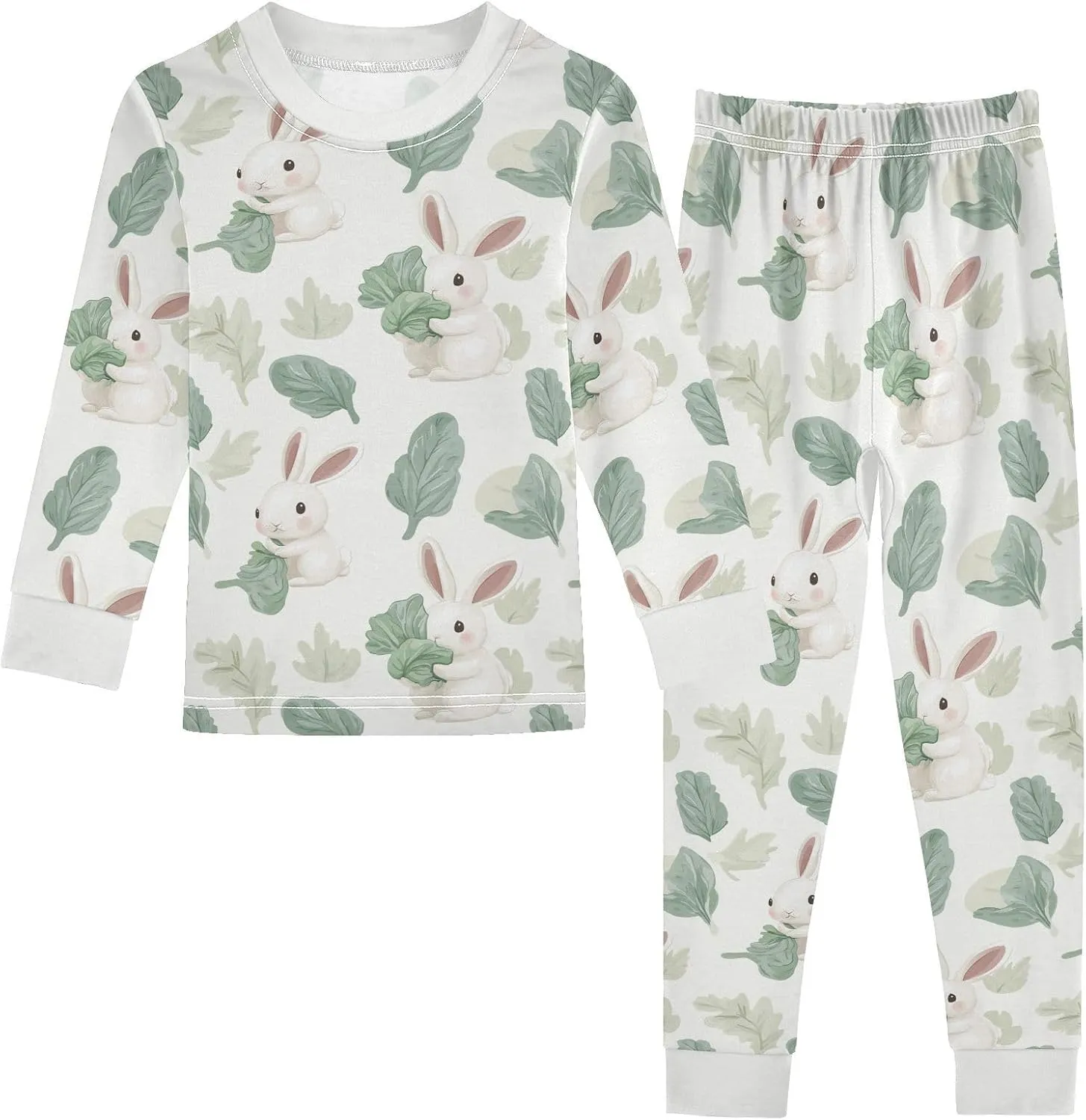 Girls Boys two-piece Set Leaf Cabbage Rabbit Outfit for Kids Long Sleeve Top and Long Pants 18M-8Y