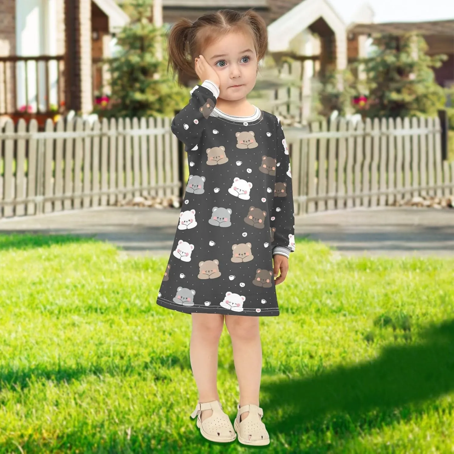 Girls Dresses Long Sleeve for Kids A-Line Cute Casual Dress 2-8 Years