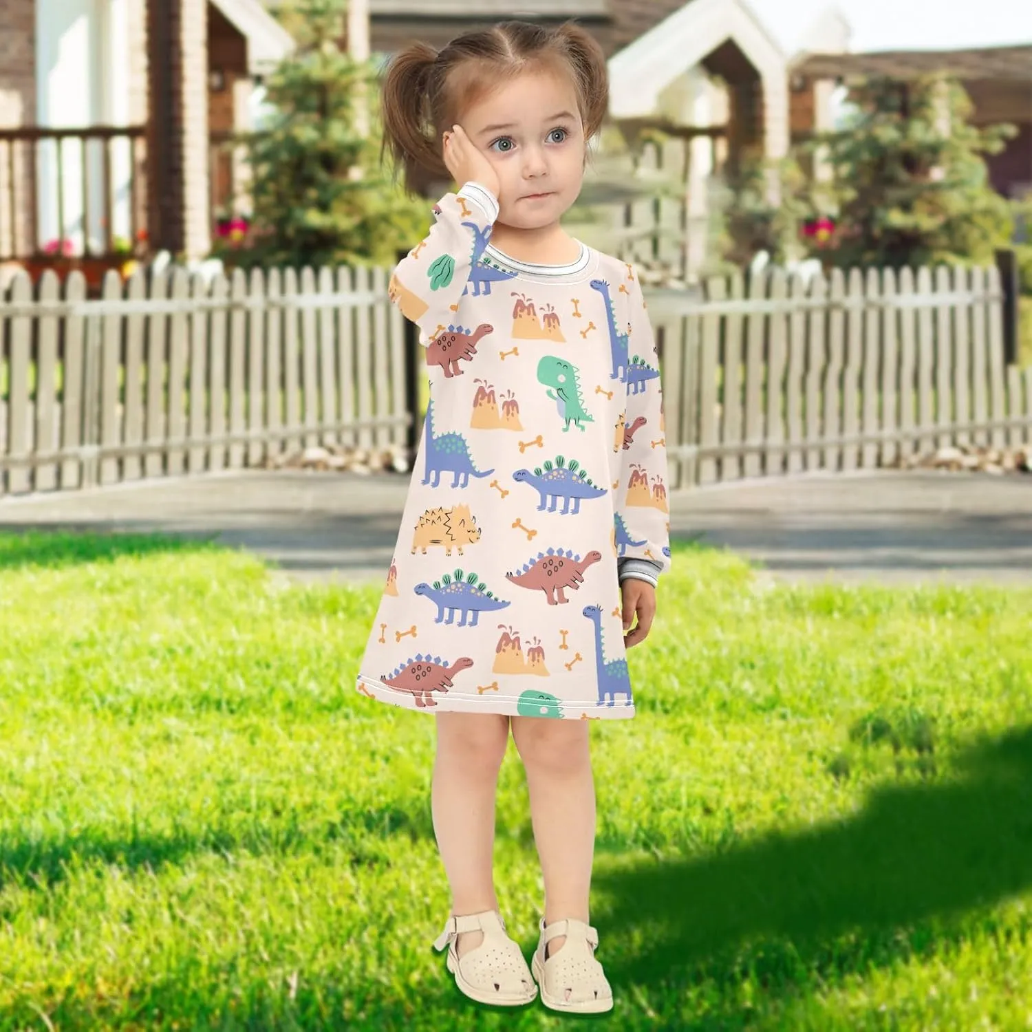 Girls Dresses Long Sleeve for Kids A-Line Cute Casual Dress 2-8 Years