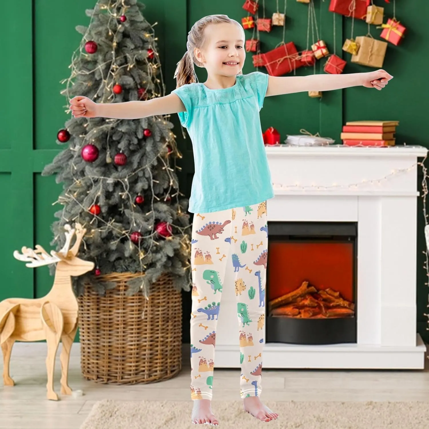 Girls Printed Leggings Yoga Pants Athletic Tights Pants Ankle Length 4-10 Years
