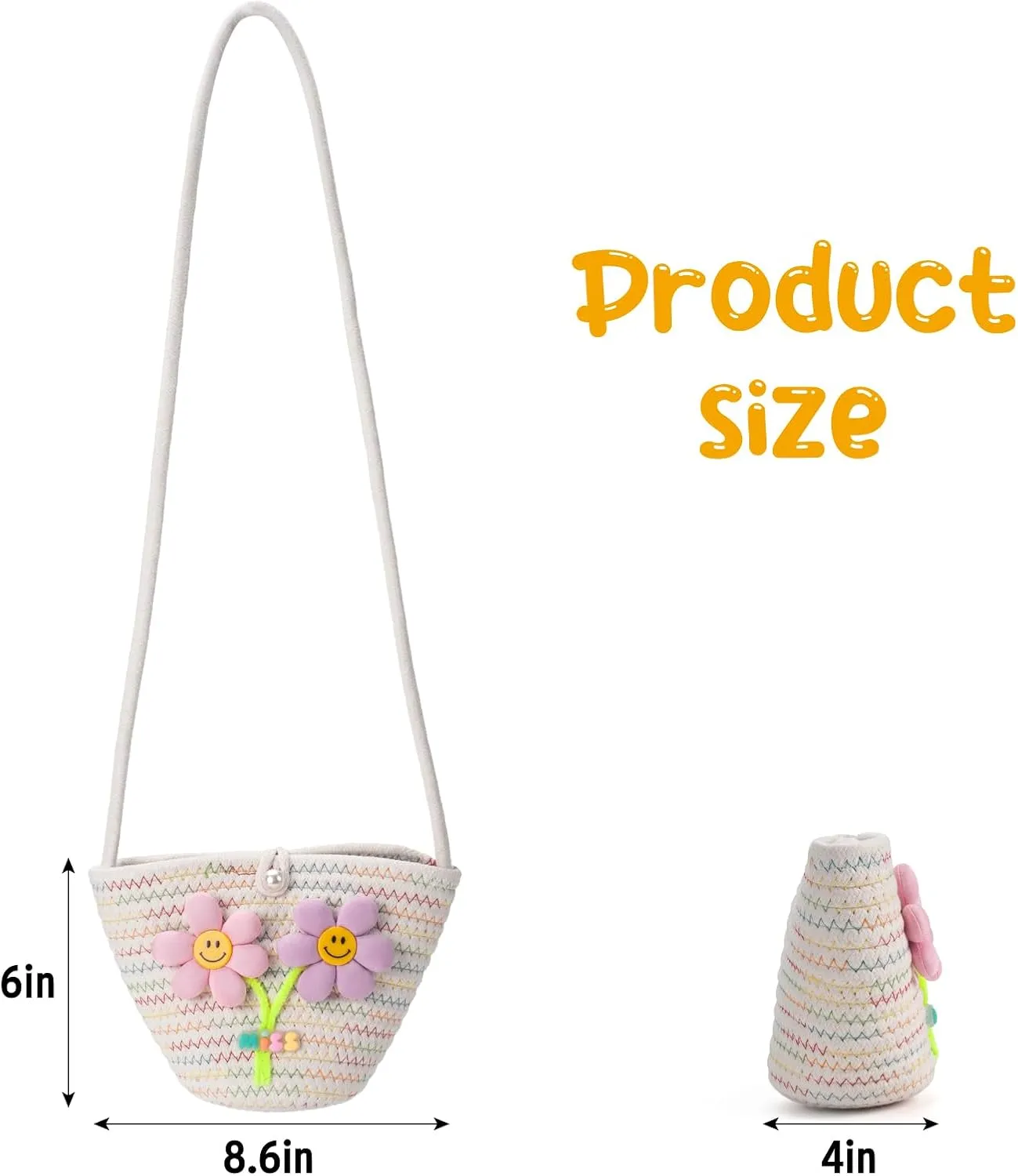 Girls Purse for Toddlers Age 1-14, Flower Kids Purses for Girls, White Toddler Woven Purse, Princess Wallet with Glasses, Kids Crossbody Bag Gift for Christmas, Birthday