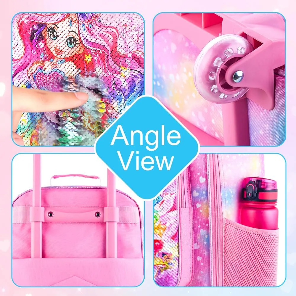 Girls Suitcase, Kids Sequins Rolling Luggage, Cute Mermaid Travel Carry on for Elementary Preschool Toddler