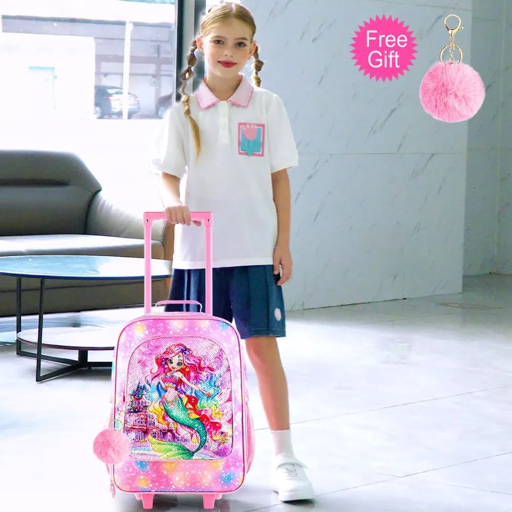Girls Suitcase, Kids Sequins Rolling Luggage, Cute Mermaid Travel Carry on for Elementary Preschool Toddler