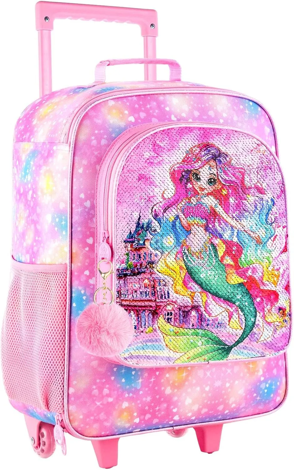 Girls Suitcase, Kids Sequins Rolling Luggage, Cute Mermaid Travel Carry on for Elementary Preschool Toddler